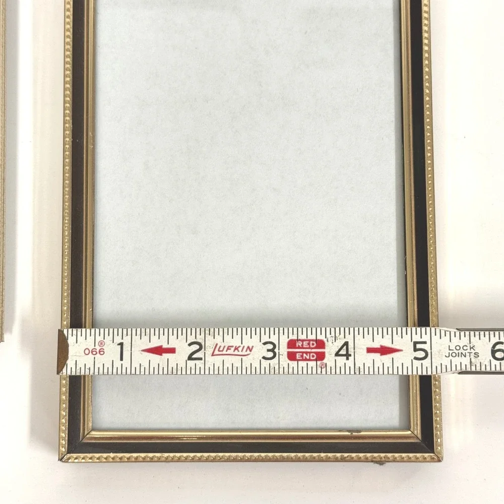 Vintage Gold Tone Metal Beaded 4x6 Picture Frames Set of 2 Brown Enamel Trim